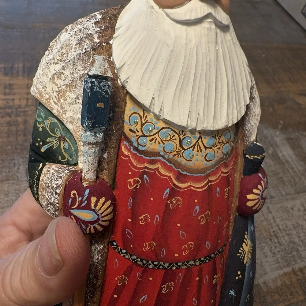 Wooden Hand Carved Painted Russian Santa Claus Statue Figurine Christmas Decor